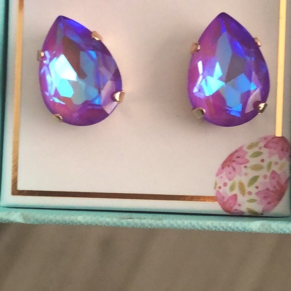 Violet Pear Crystal Statement Earrings - Picture 3 of 13